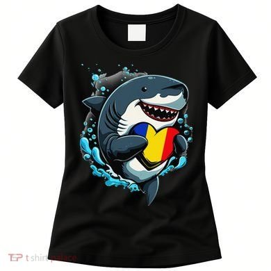 Romanian Roots Heart Romanian Pride Shark Romania Flag Women's T-Shirt