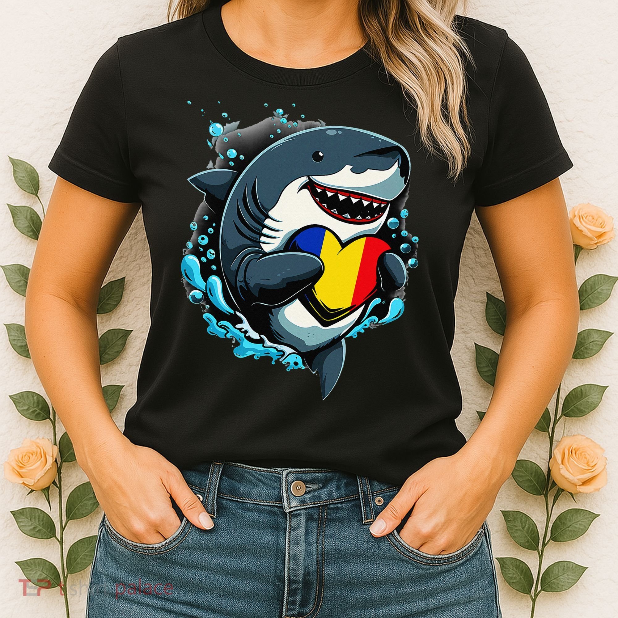 Romanian Roots Heart Romanian Pride Shark Romania Flag Women's T-Shirt