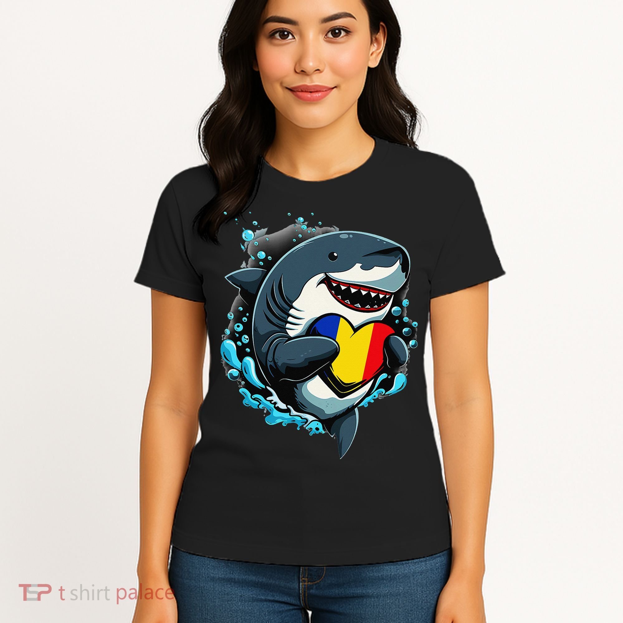 Romanian Roots Heart Romanian Pride Shark Romania Flag Women's T-Shirt