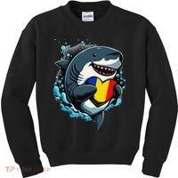 Romanian Roots Heart Romanian Pride Shark Romania Flag Kids Sweatshirt thumb 0