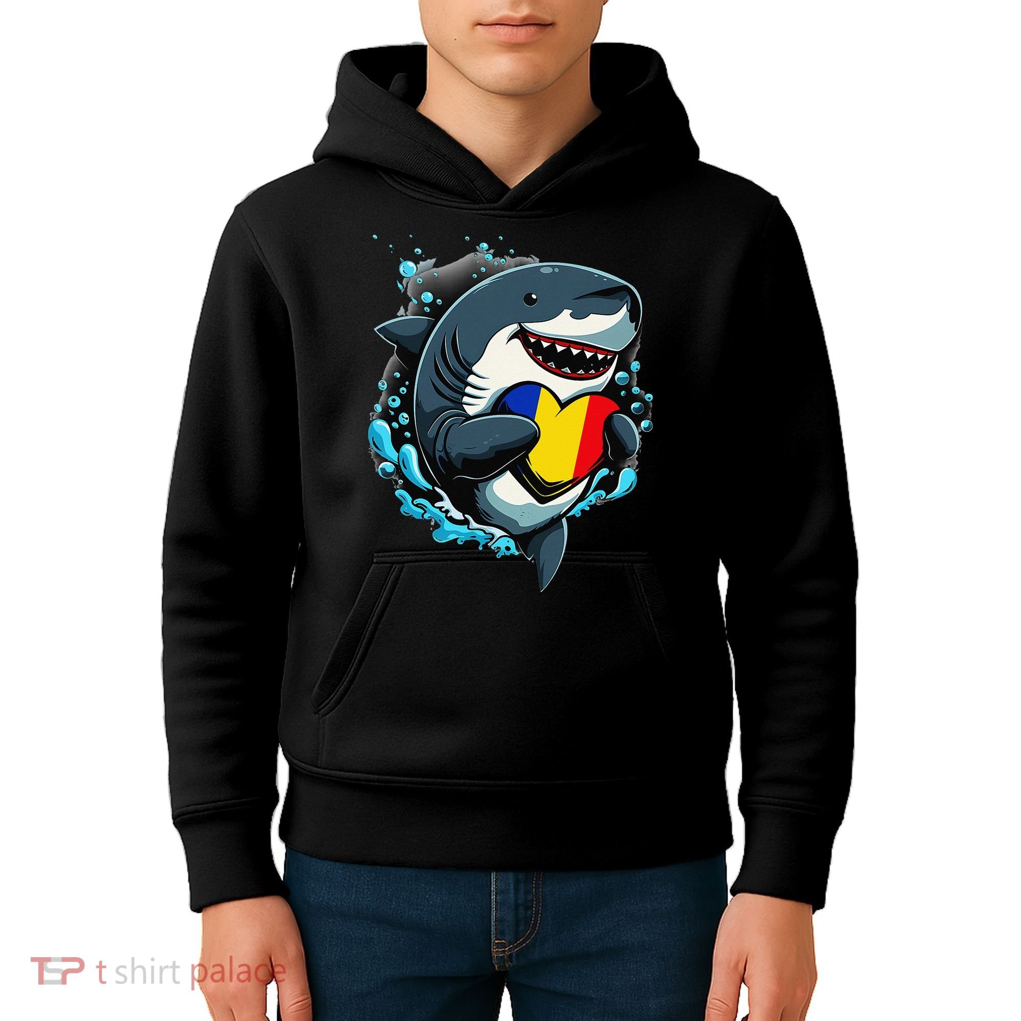 Romanian Roots Heart Romanian Pride Shark Romania Flag Kids Hoodie