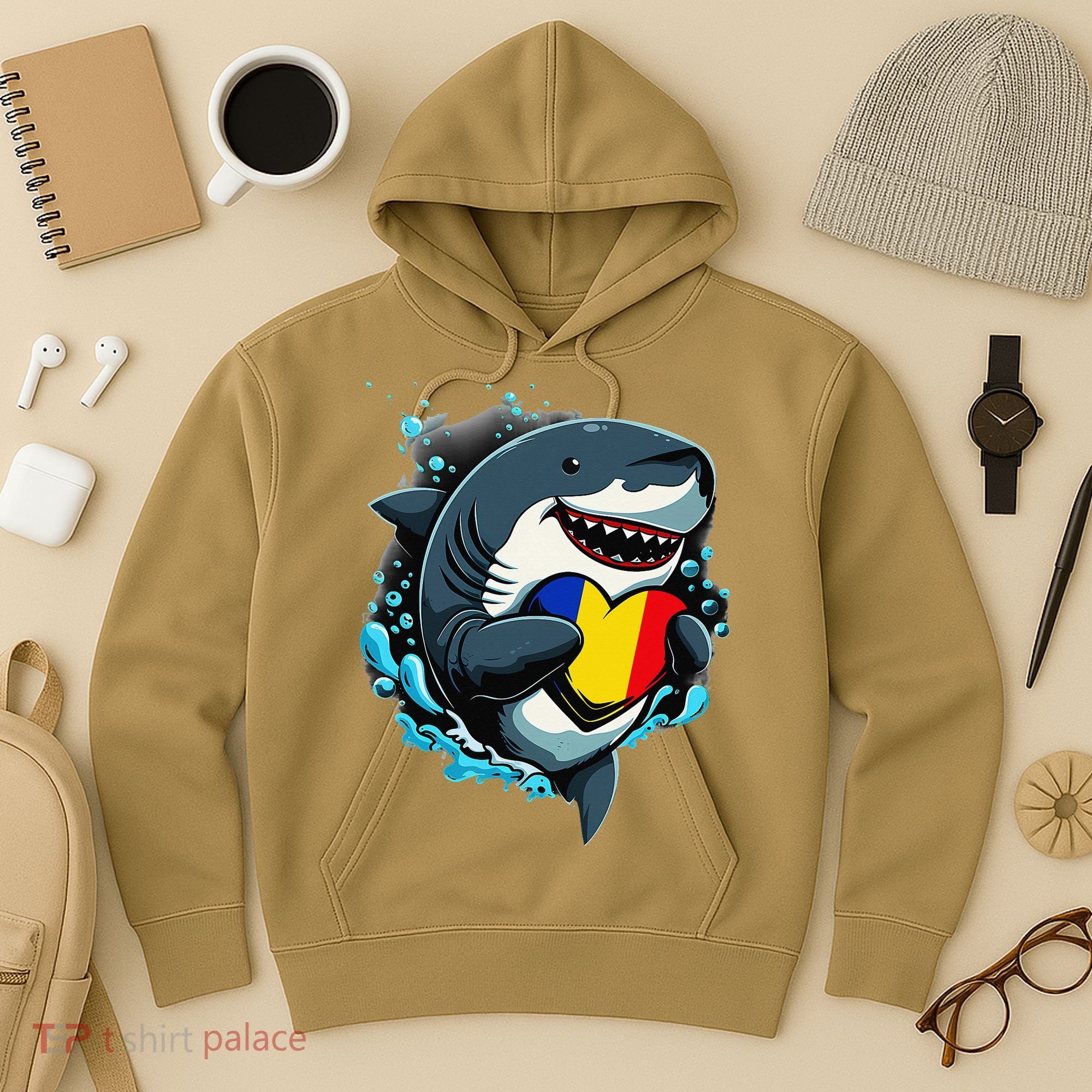 Romanian Roots Heart Romanian Pride Shark Romania Flag Hoodie