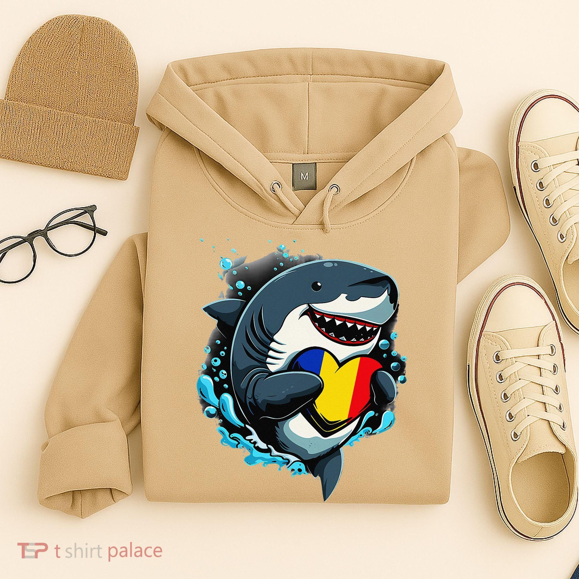 Romanian Roots Heart Romanian Pride Shark Romania Flag Hoodie