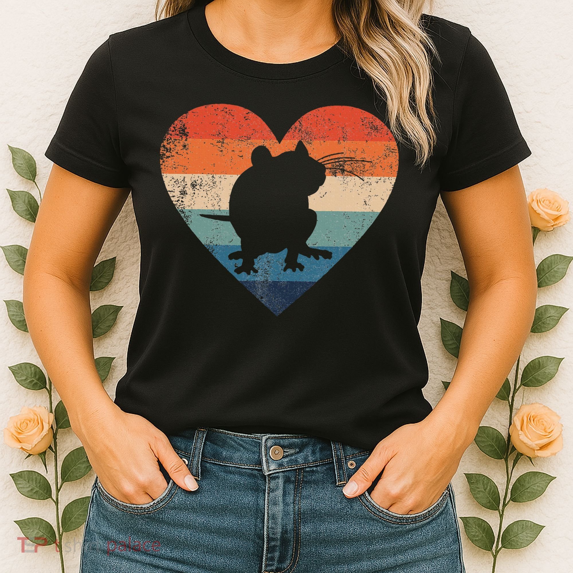 Rat Retro Heart Mouse Rodent Lover Rat Owner Women's T-Shirt