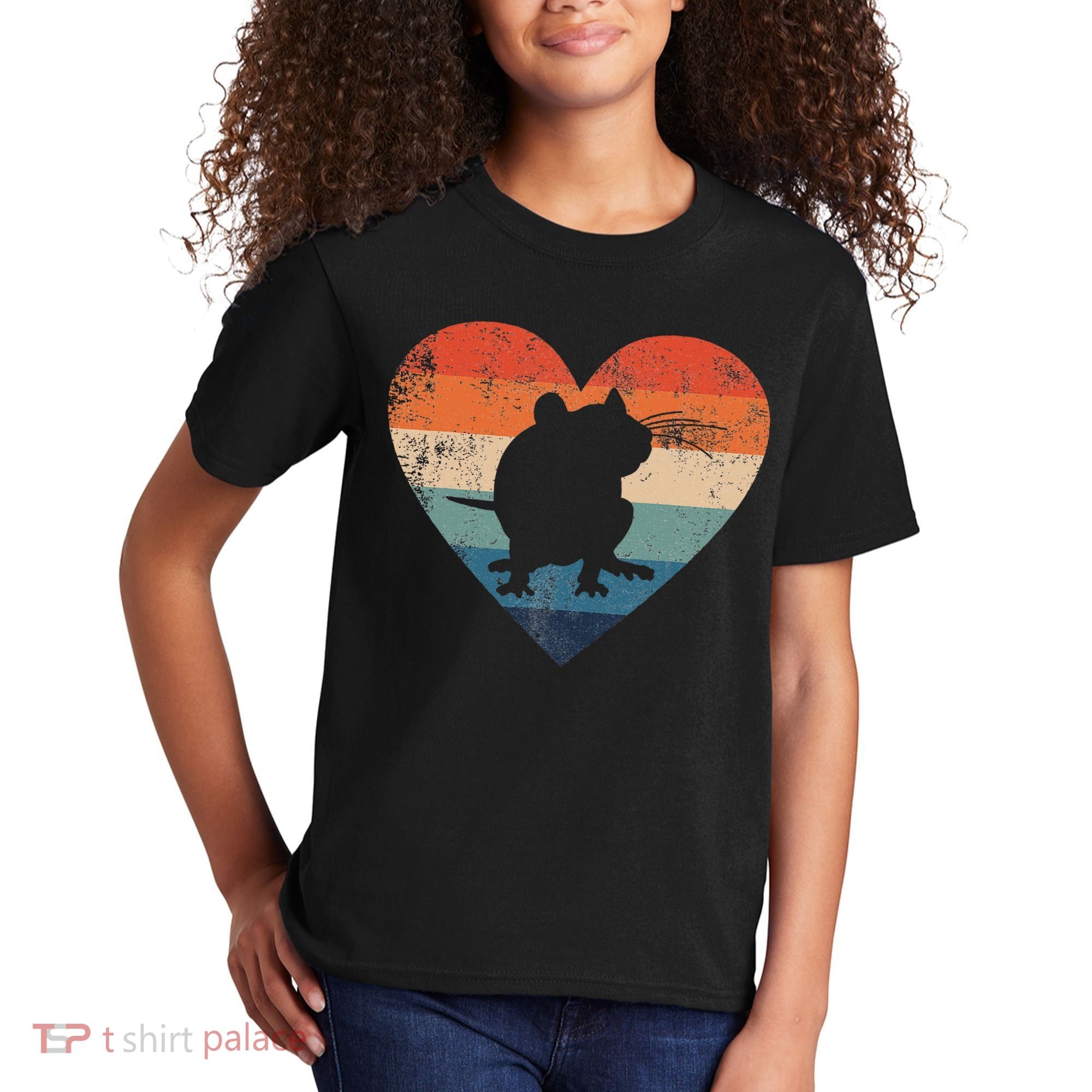 Rat Retro Heart Mouse Rodent Lover Rat Owner Kids T-Shirt