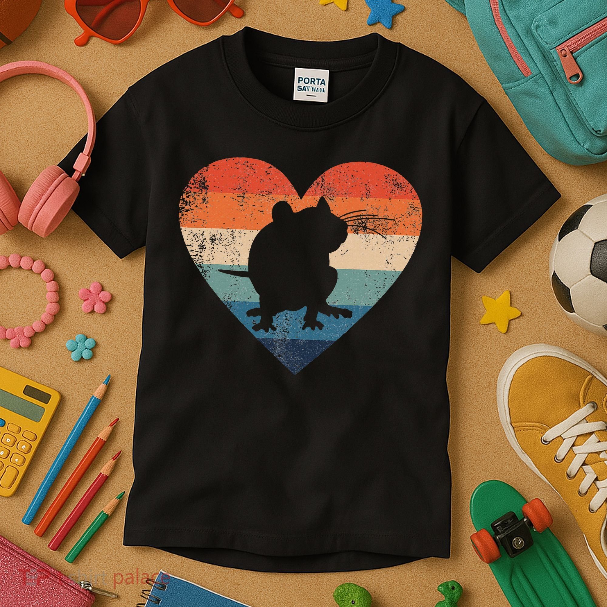 Rat Retro Heart Mouse Rodent Lover Rat Owner Kids T-Shirt