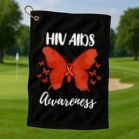 Red Ribbon Hiv Aids Awareness Golf Towel thumb 1