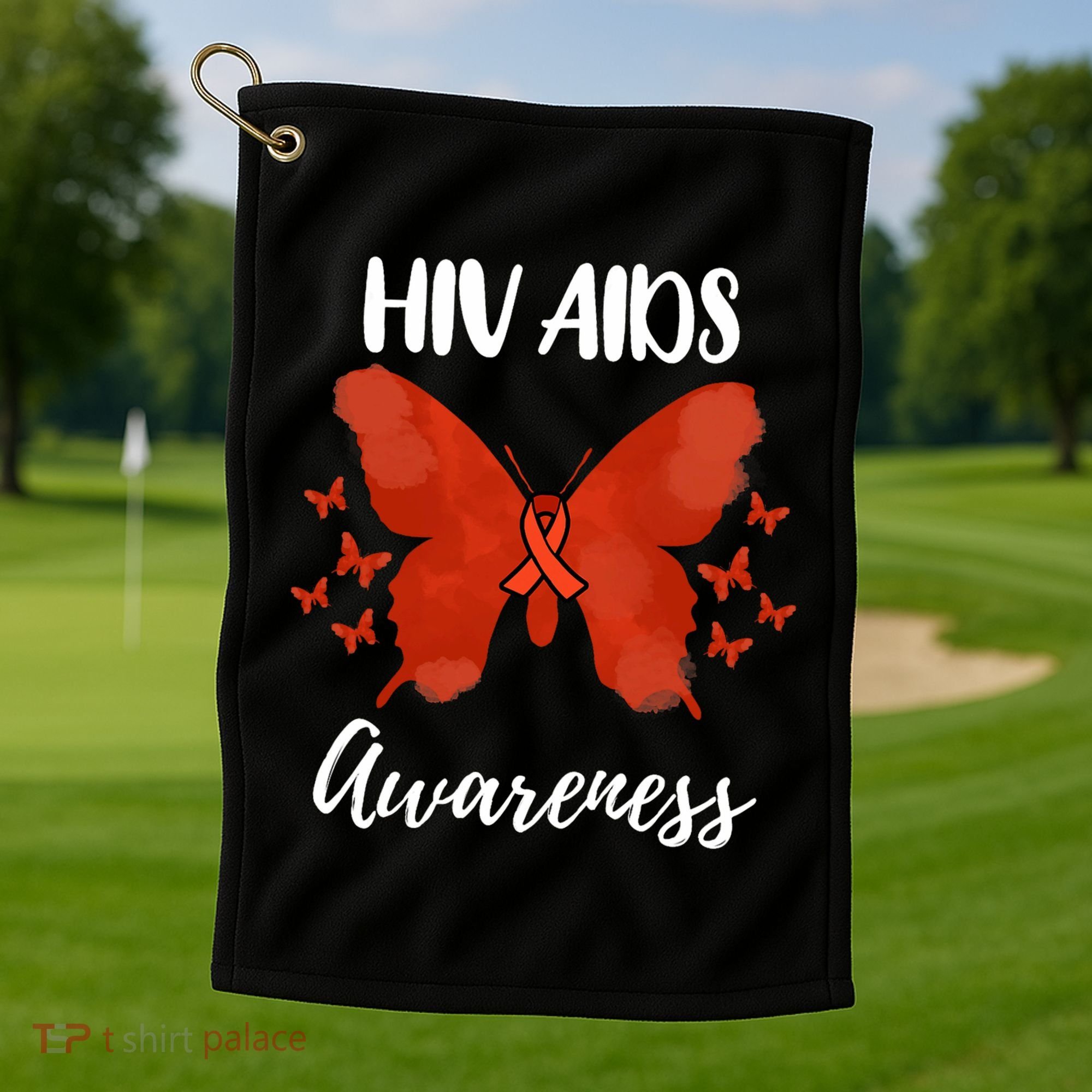 Red Ribbon Hiv Aids Awareness Golf Towel