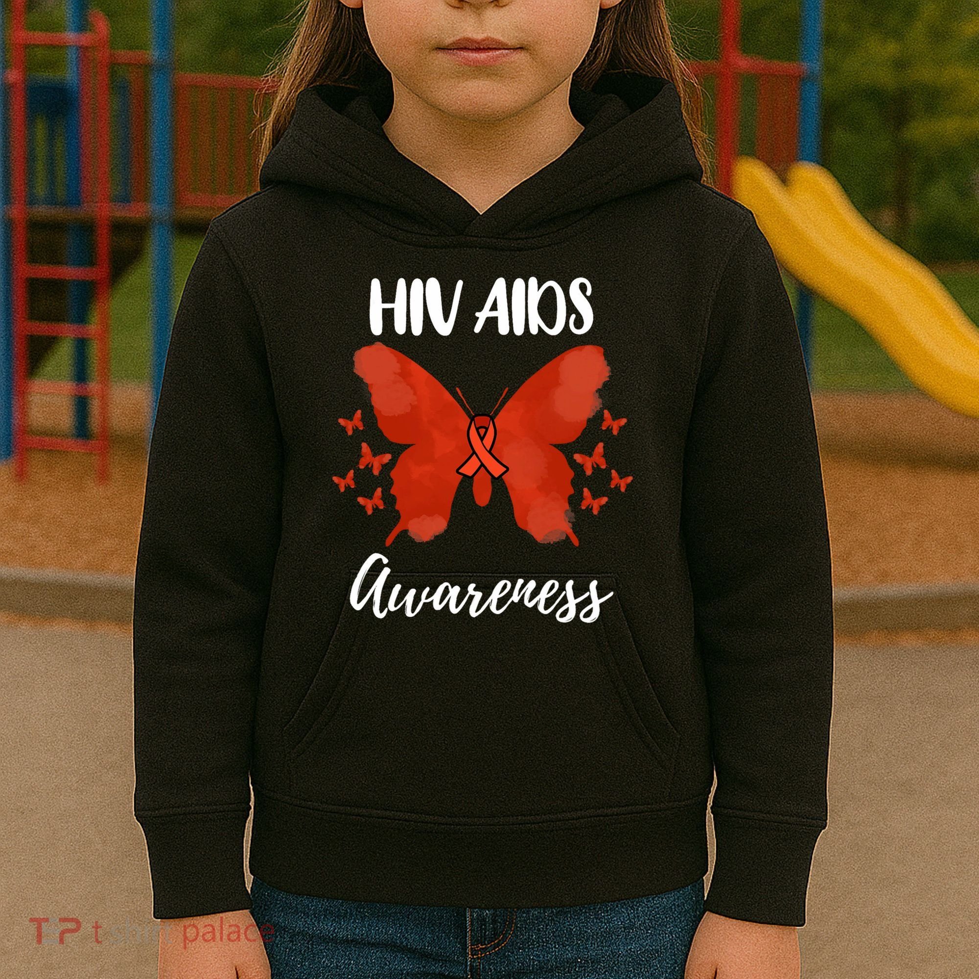 Red Ribbon Hiv Aids Awareness Kids Hoodie