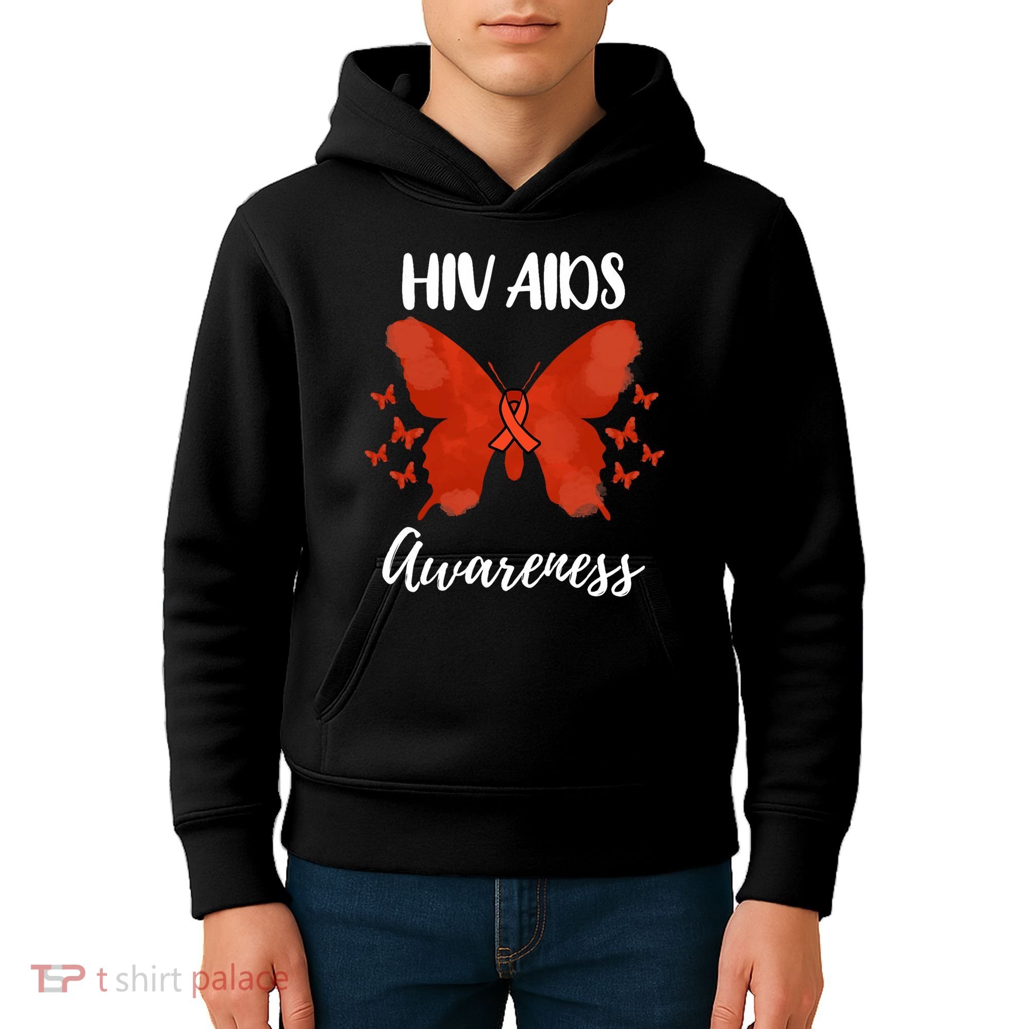 Red Ribbon Hiv Aids Awareness Kids Hoodie