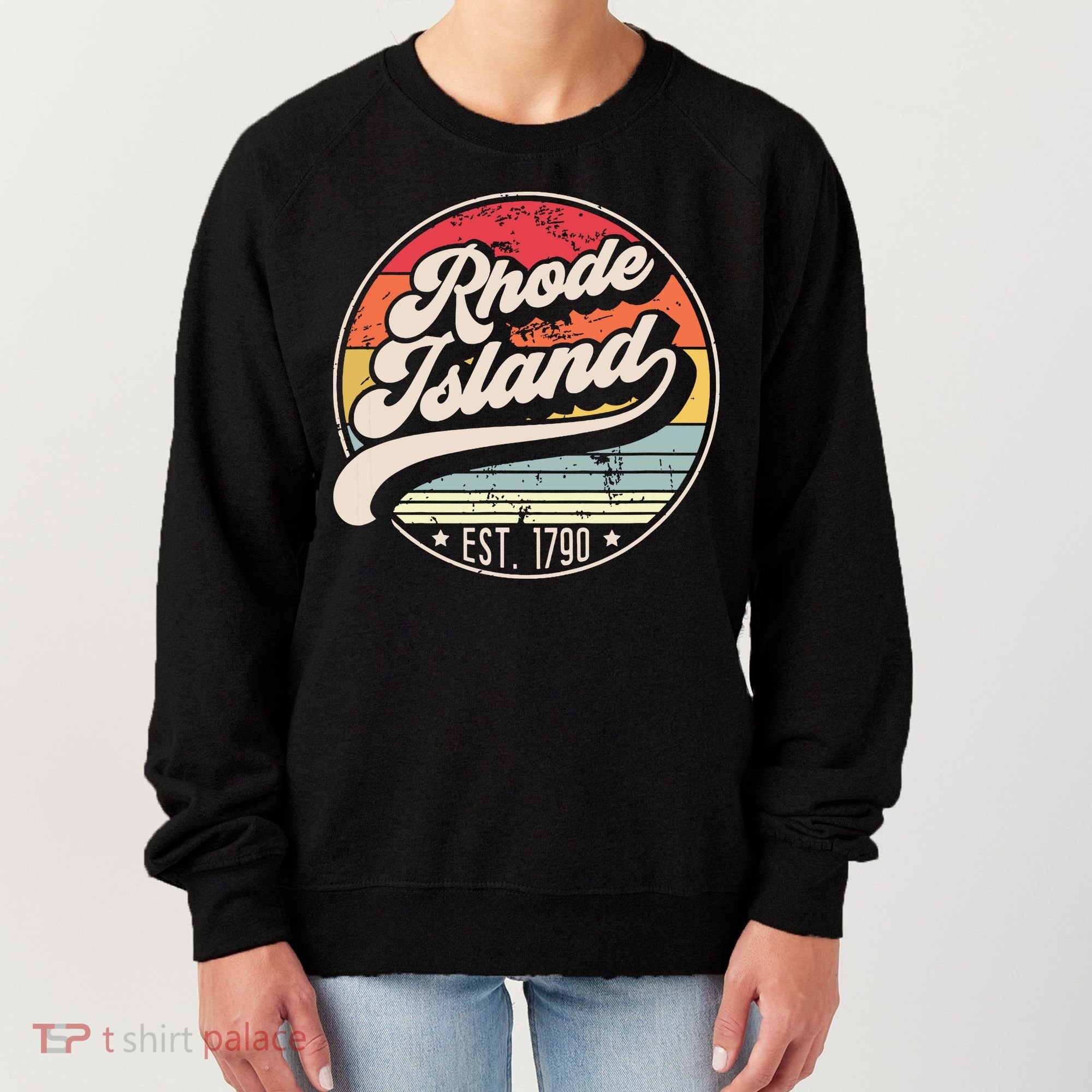 Retro Rhode Island Home State Ri Cool 70s Style Sunset Women's Sweatshirt