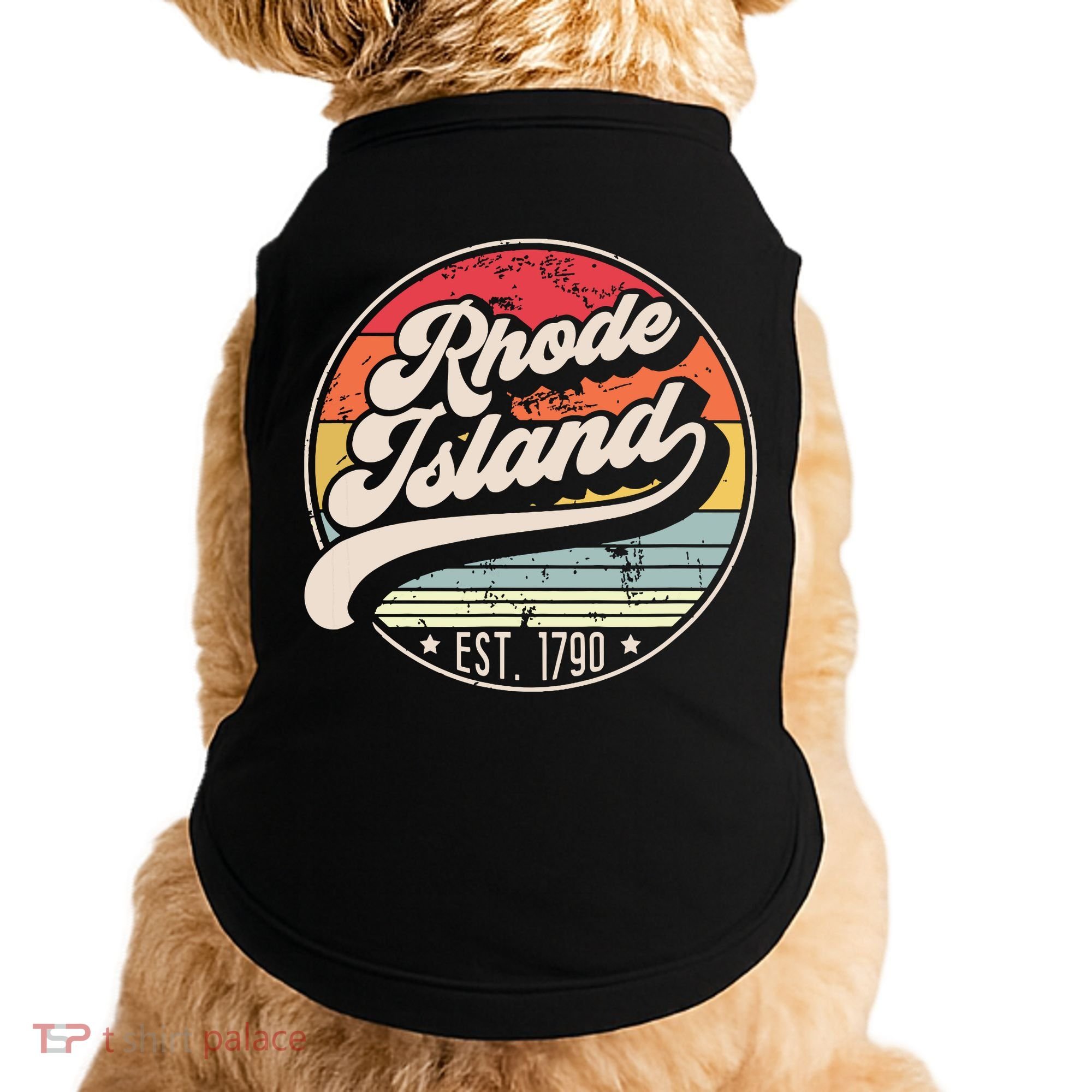 Retro Rhode Island Home State Ri Cool 70s Style Sunset Doggie Tank