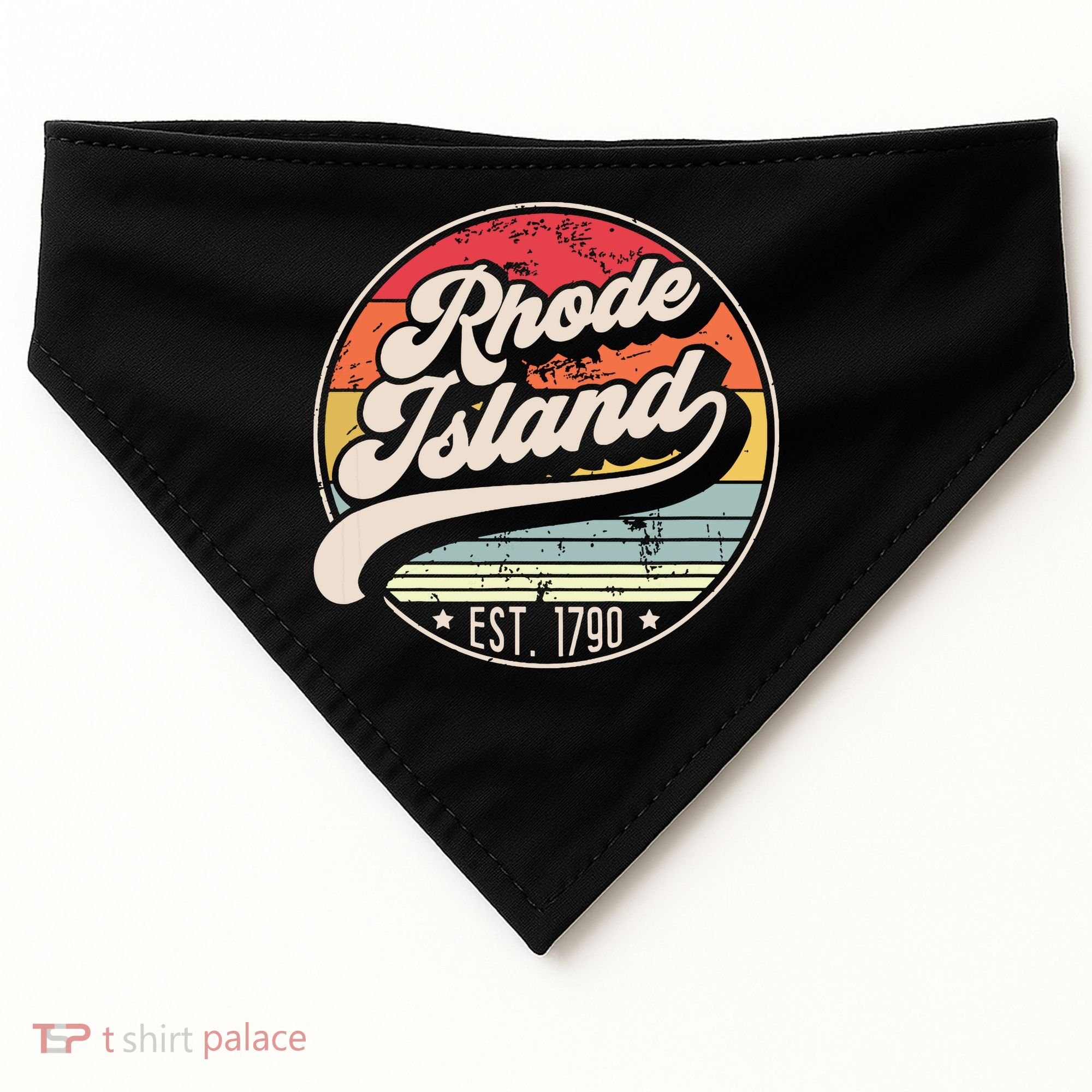 Retro Rhode Island Home State Ri Cool 70s Style Sunset USA-Made Doggie Bandana