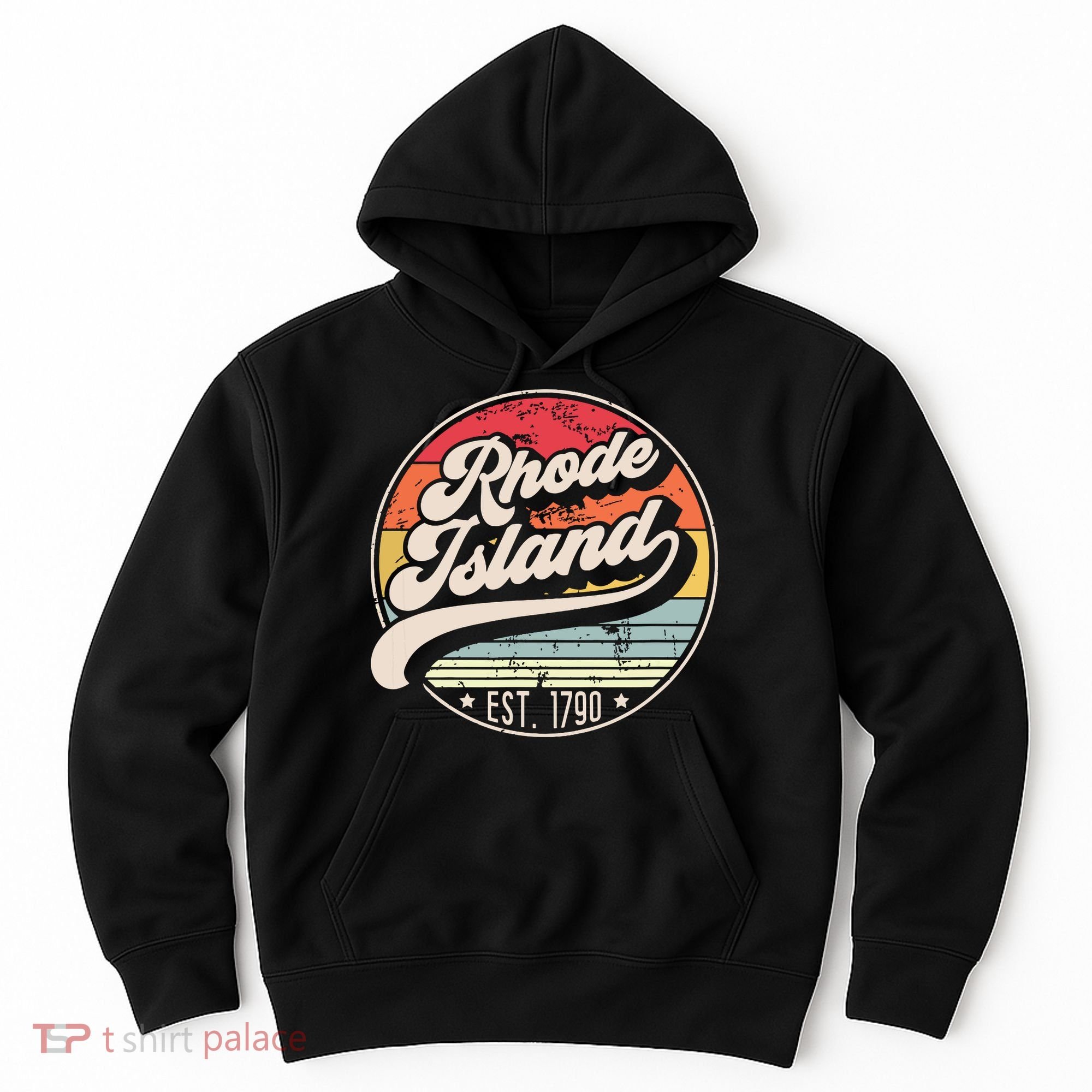 Retro Rhode Island Home State Ri Cool 70s Style Sunset Hoodie