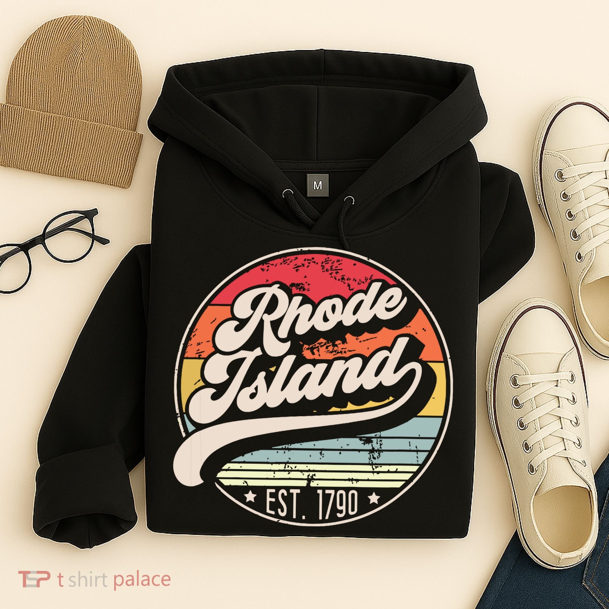 Retro Rhode Island Home State Ri Cool 70s Style Sunset Hoodie