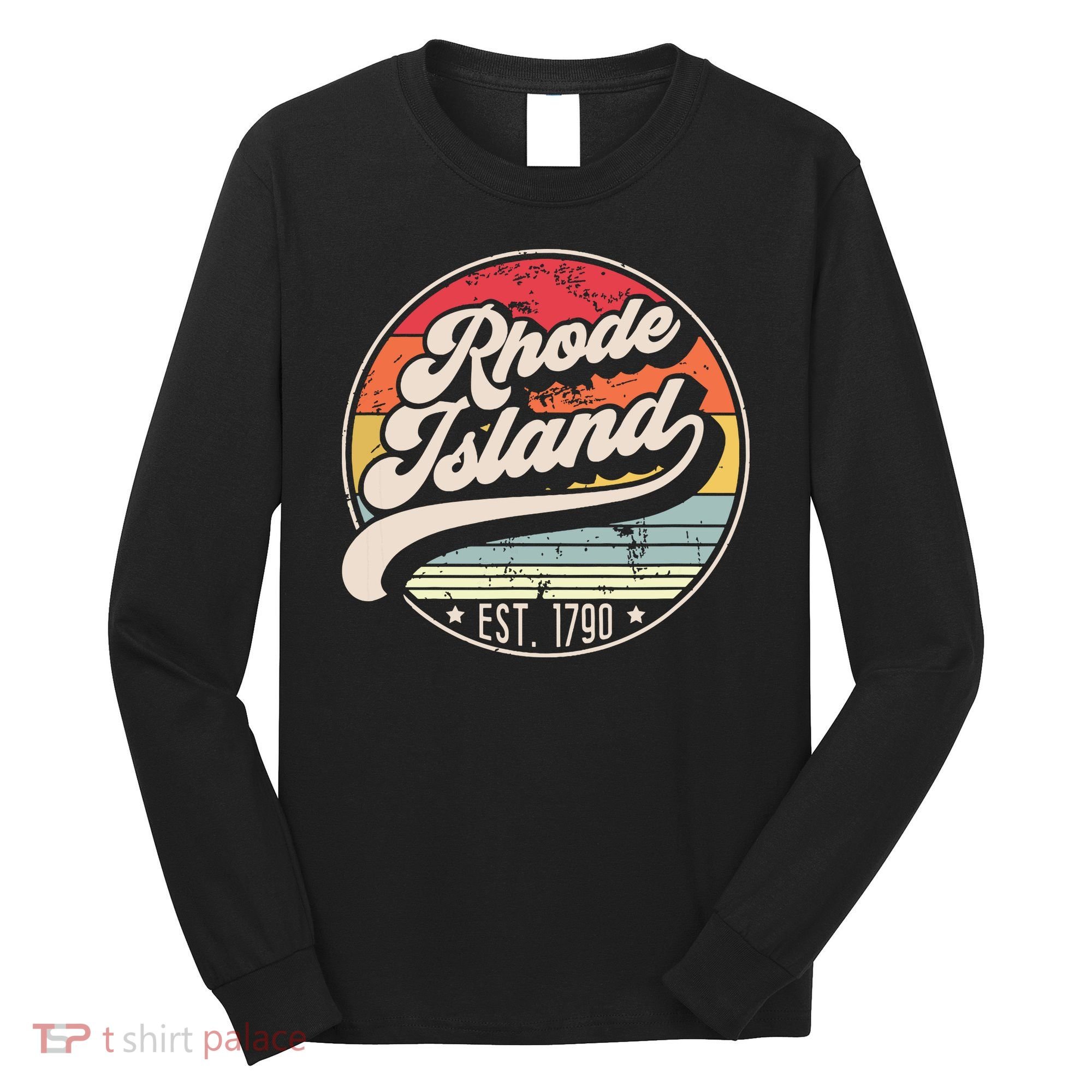 Retro Rhode Island Home State Ri Cool 70s Style Sunset Long Sleeve Shirt