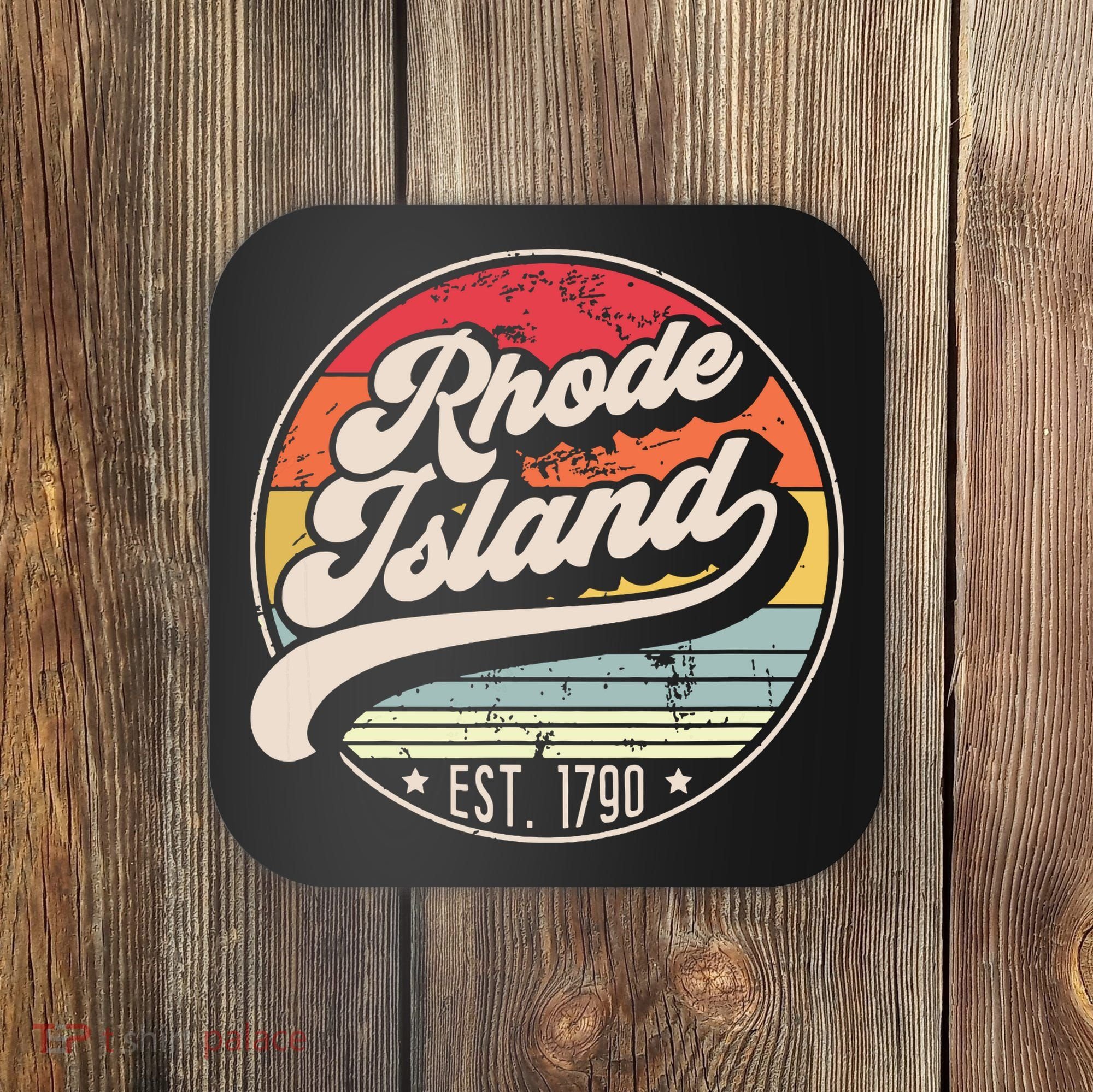 Retro Rhode Island Home State Ri Cool 70s Style Sunset Coaster