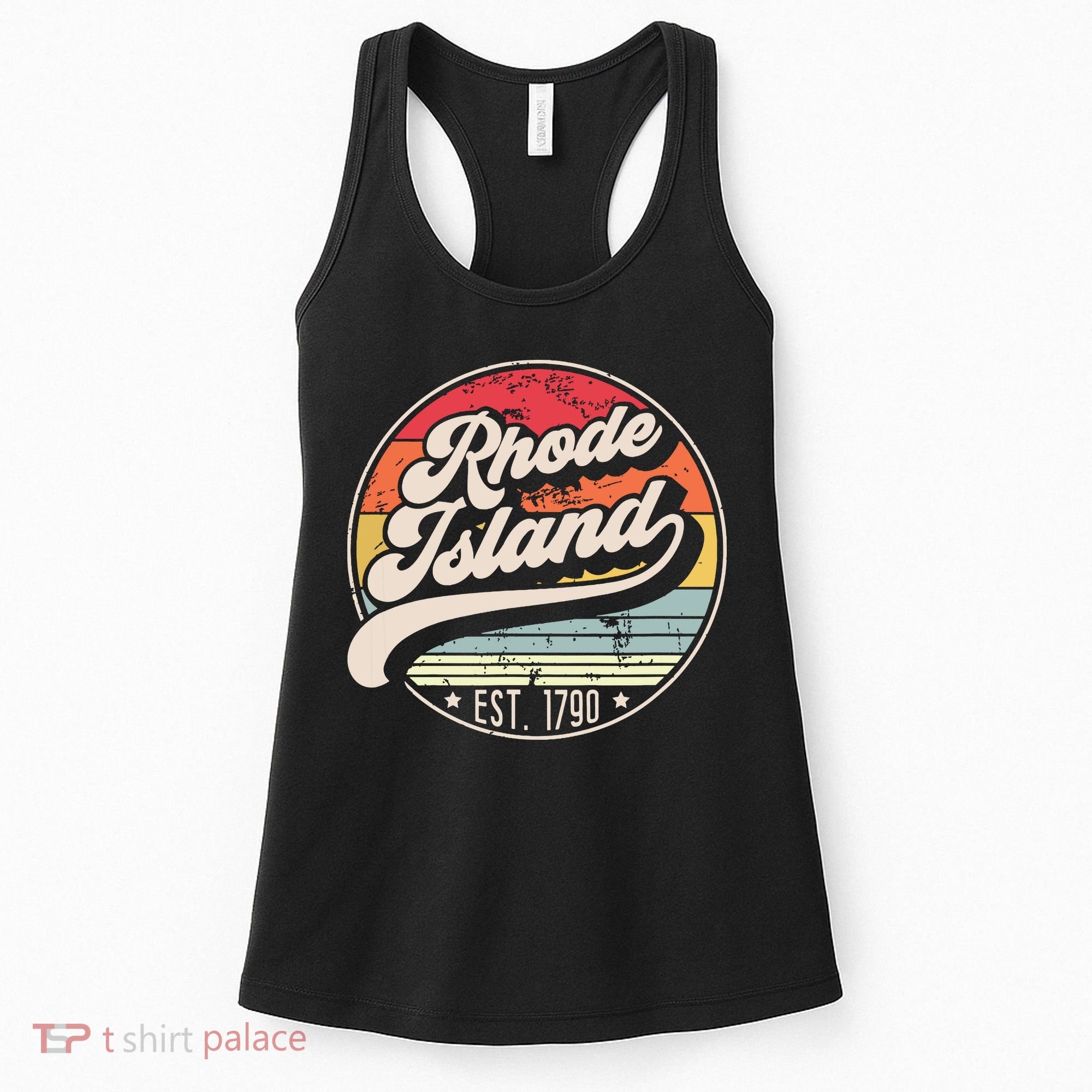 Retro Rhode Island Home State Ri Cool 70s Style Sunset Women's Tank Top