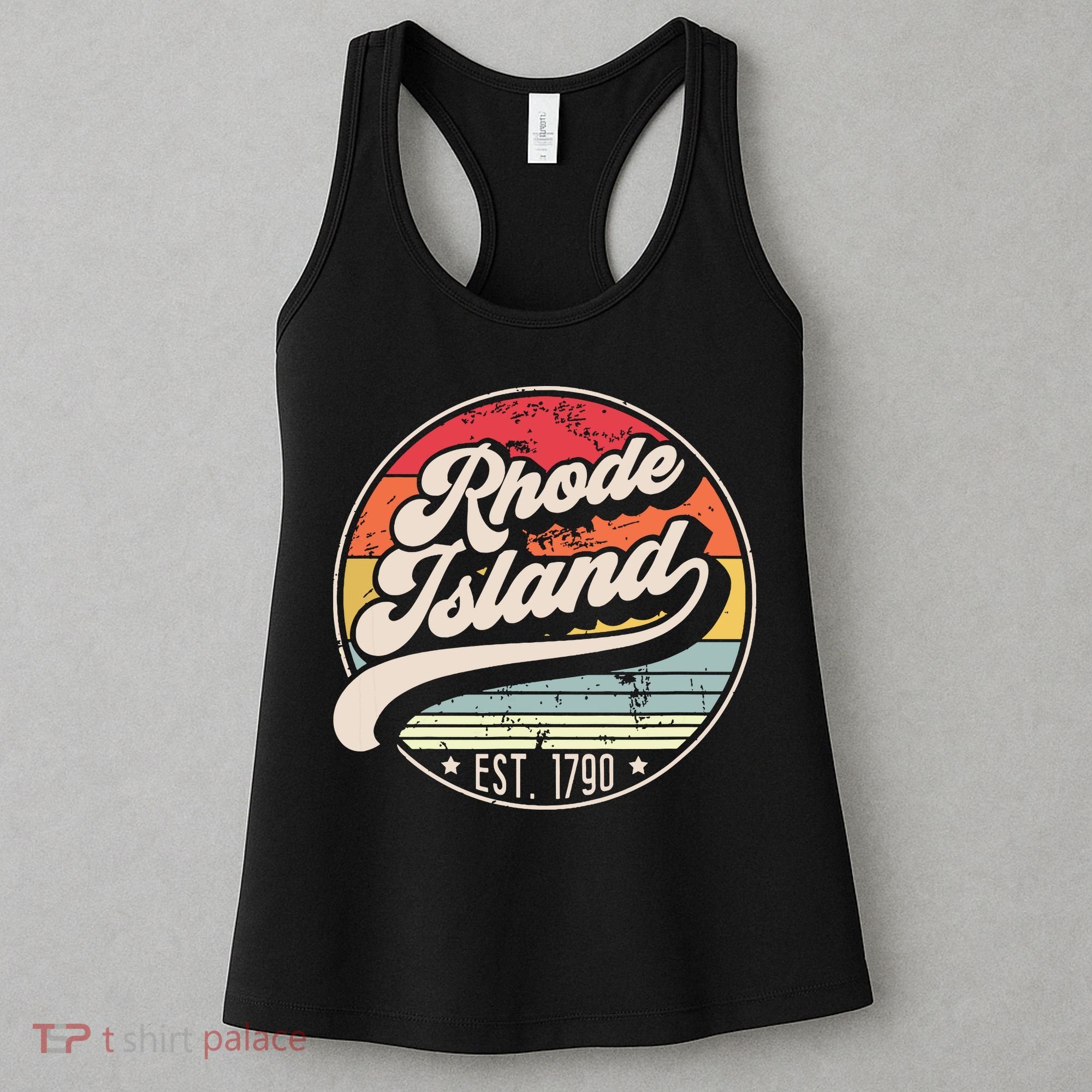 Retro Rhode Island Home State Ri Cool 70s Style Sunset Women's Tank Top