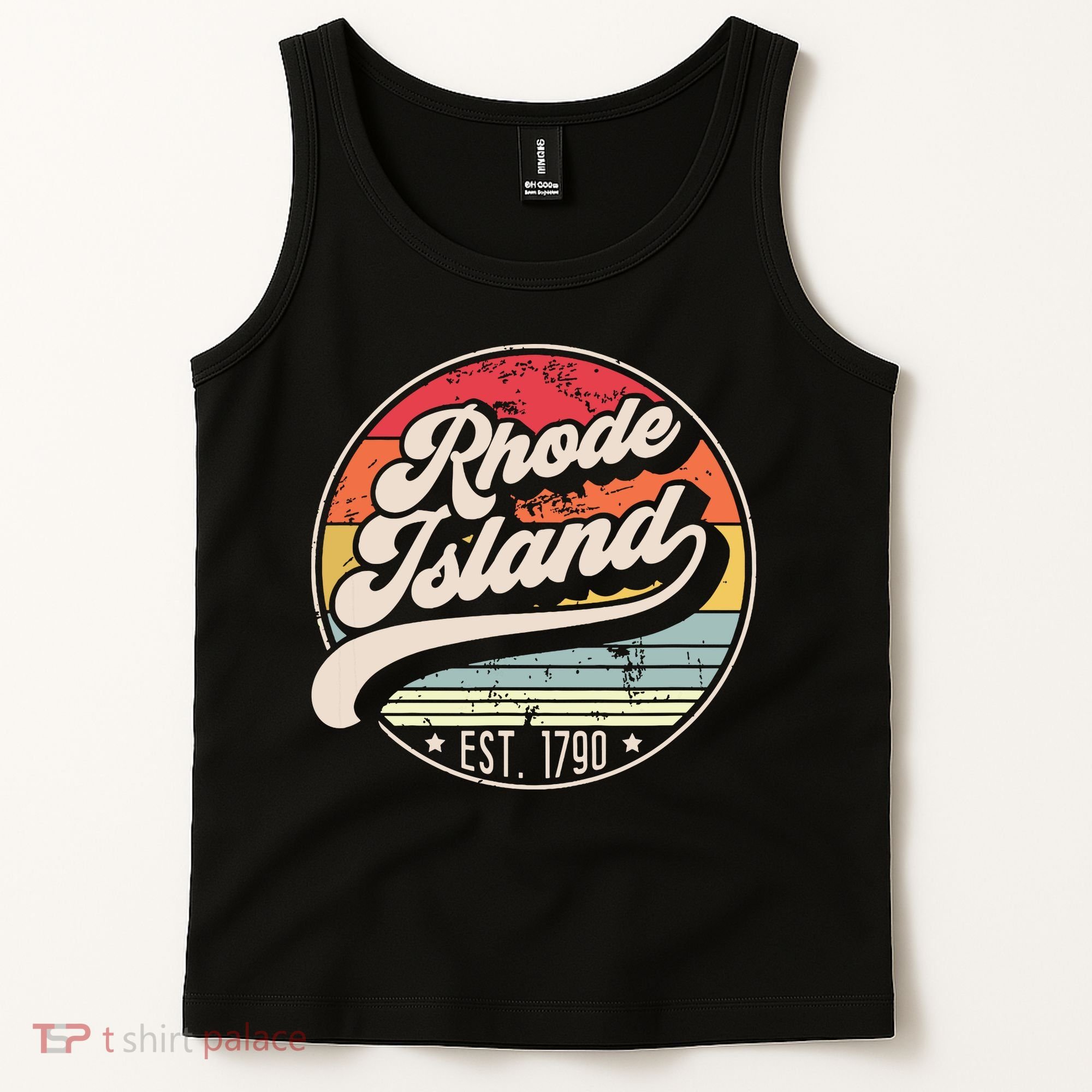 Retro Rhode Island Home State Ri Cool 70s Style Sunset Tank Top