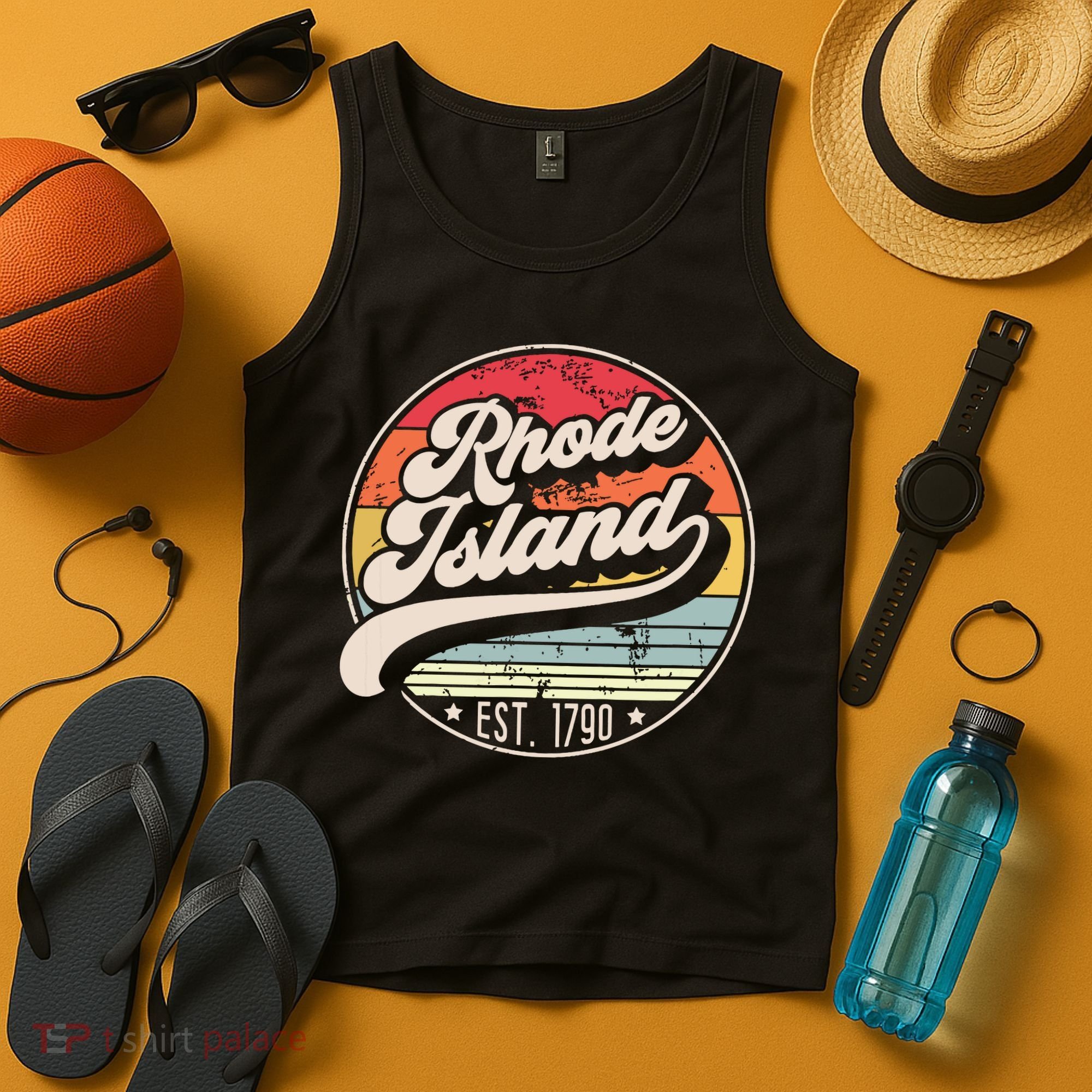 Retro Rhode Island Home State Ri Cool 70s Style Sunset Tank Top