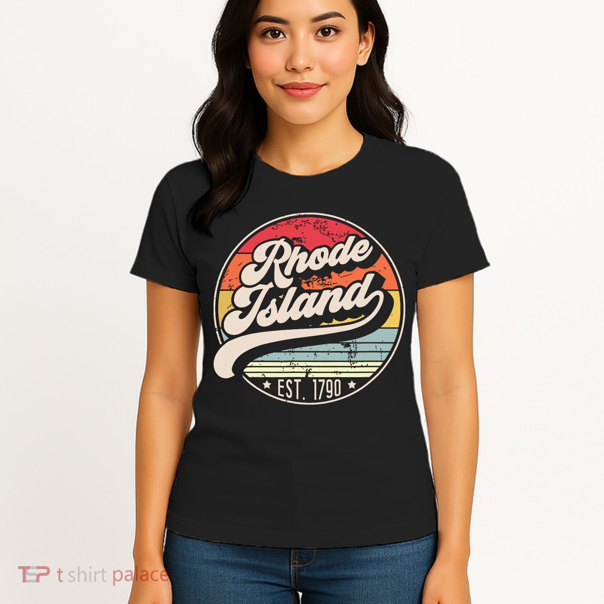 Retro Rhode Island Home State Ri Cool 70s Style Sunset Women's T-Shirt
