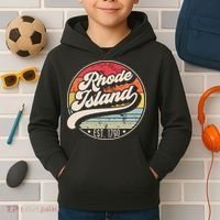 Retro Rhode Island Home State Ri Cool 70s Style Sunset Kids Hoodie thumb 2