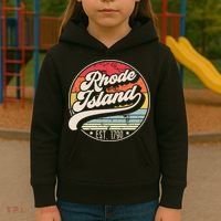 Retro Rhode Island Home State Ri Cool 70s Style Sunset Kids Hoodie thumb 3