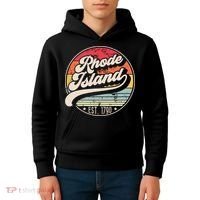 Retro Rhode Island Home State Ri Cool 70s Style Sunset Kids Hoodie thumb 4