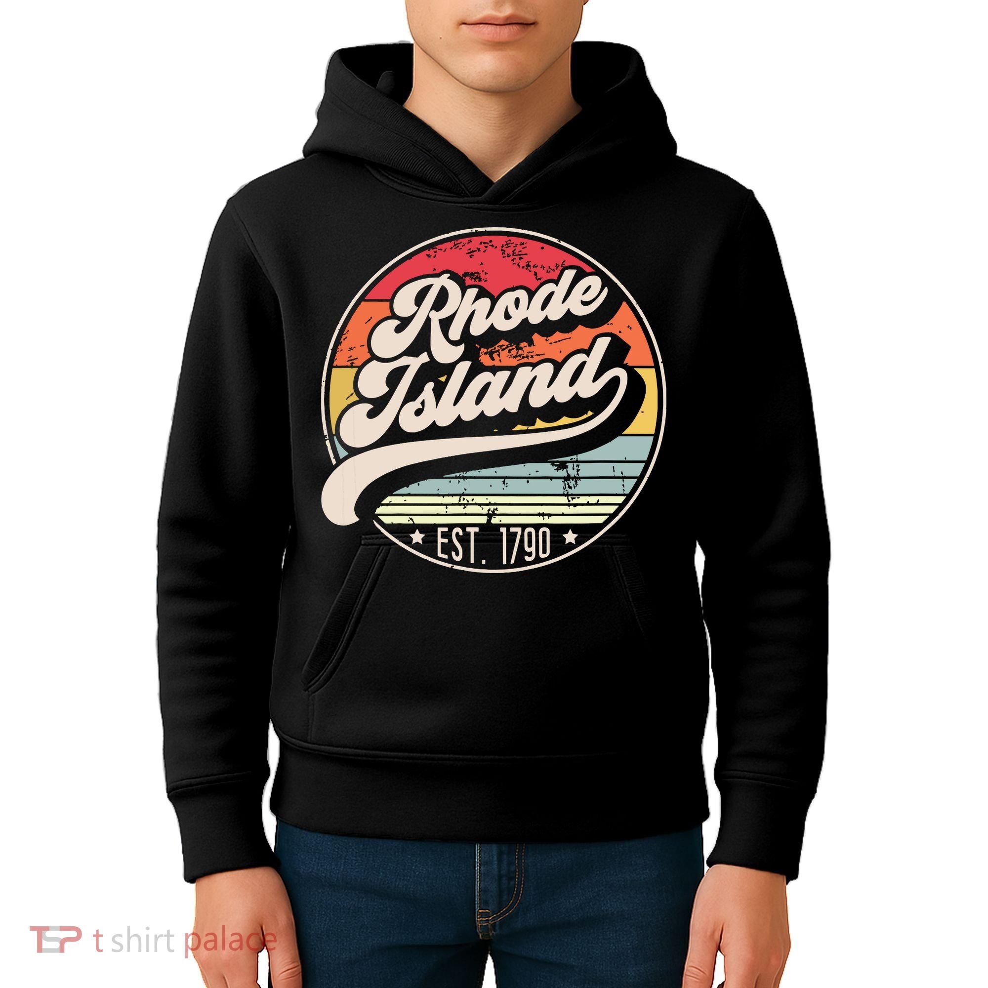 Retro Rhode Island Home State Ri Cool 70s Style Sunset Kids Hoodie