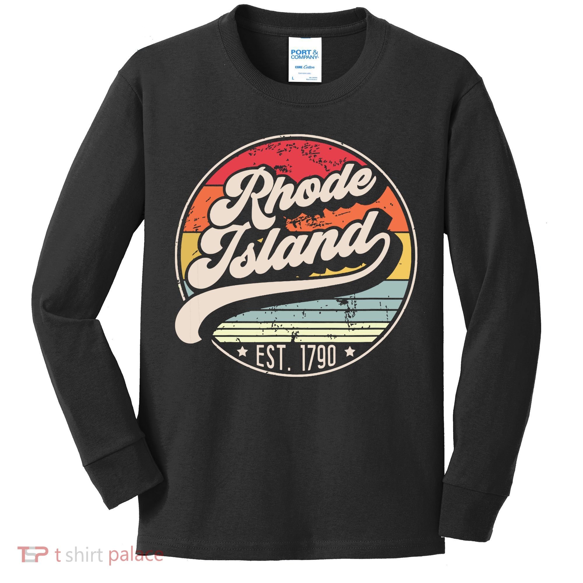 Retro Rhode Island Home State Ri Cool 70s Style Sunset Kids Long Sleeve Shirt