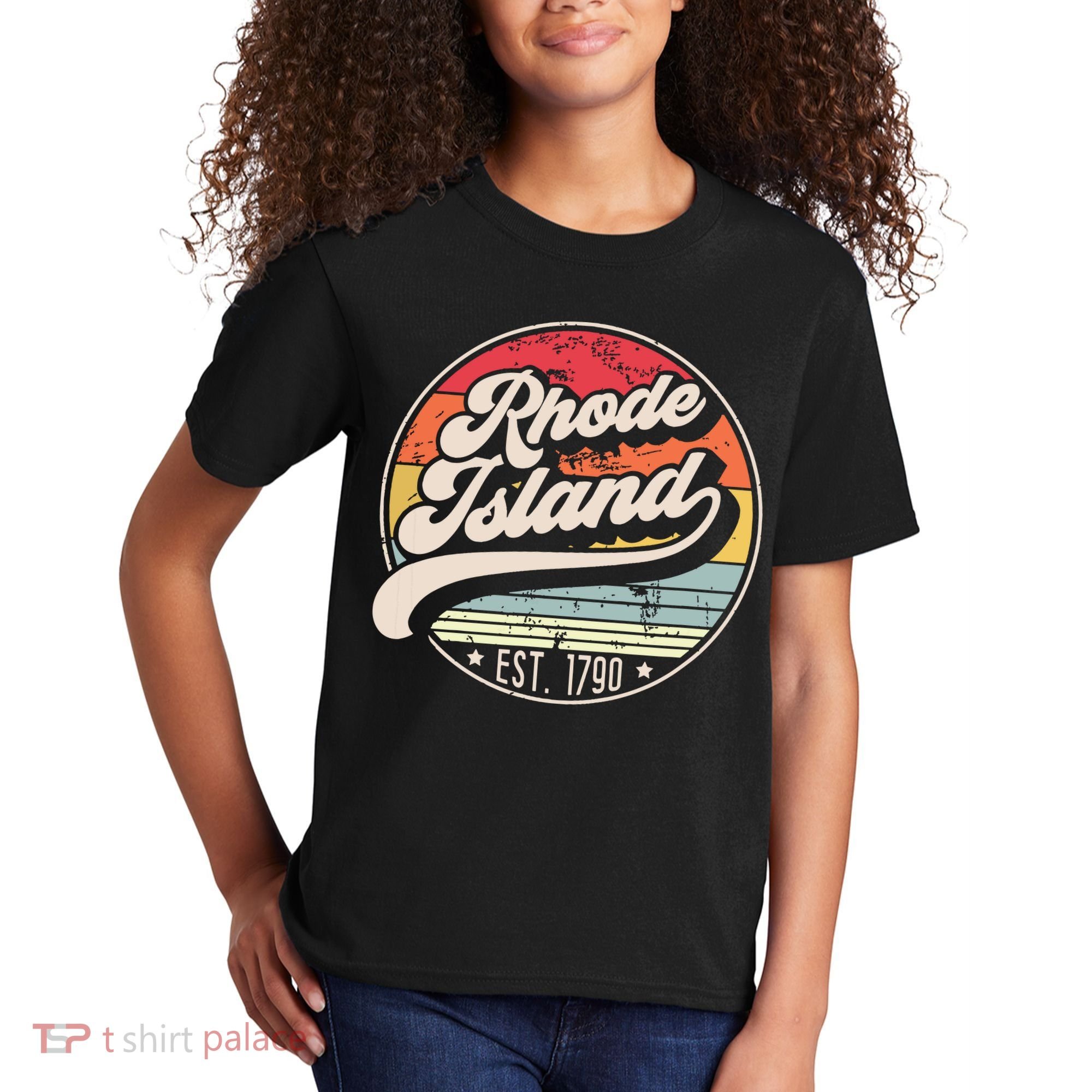 Retro Rhode Island Home State Ri Cool 70s Style Sunset Kids T-Shirt