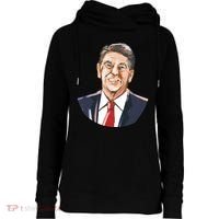 Ronald Reagan Illustration Womens Funnel Neck Pullover Hood thumb 0