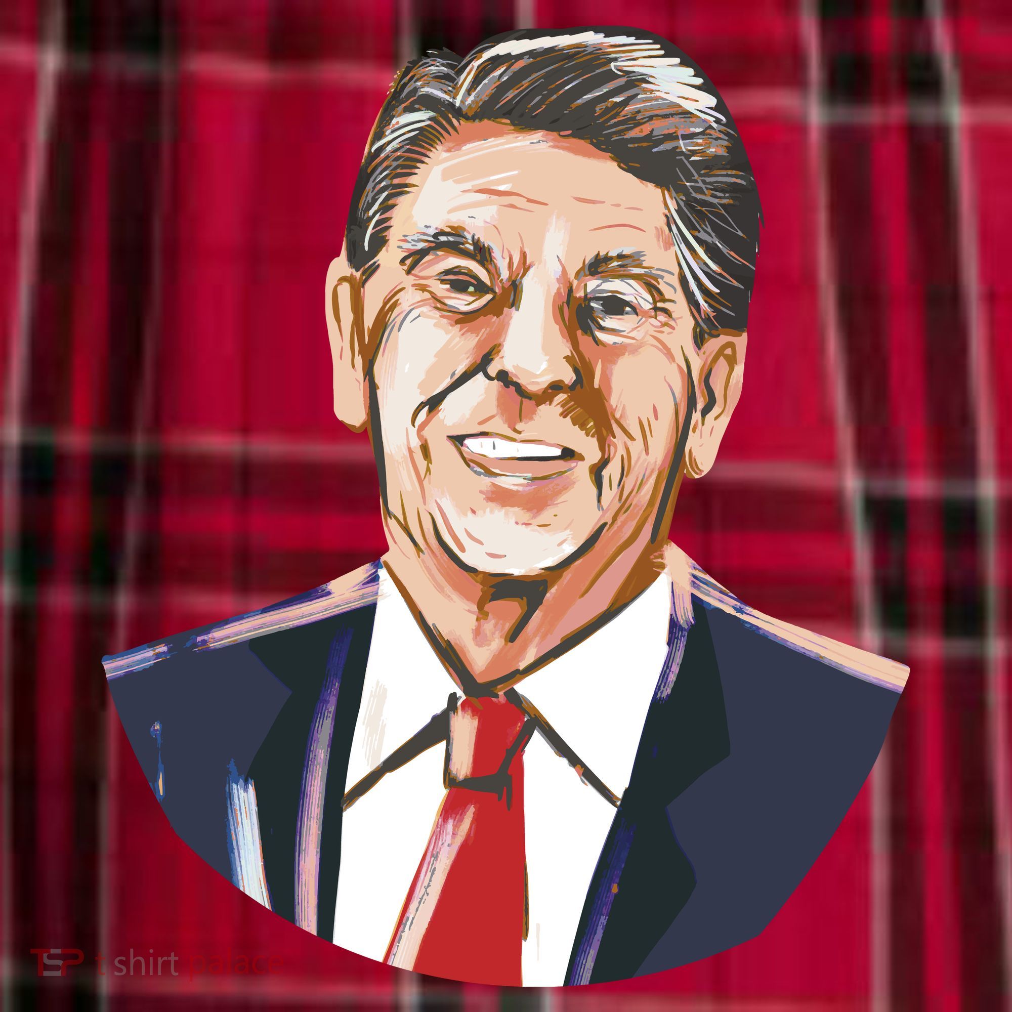 Ronald Reagan Illustration Men's Flannel Plaid Pajama Pants