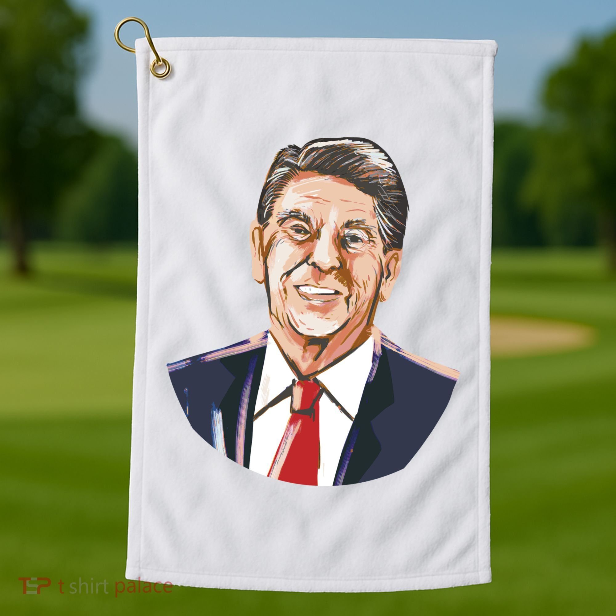 Ronald Reagan Illustration Golf Towel