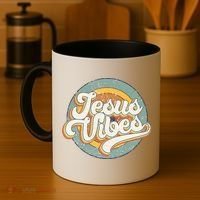 Retro Rainbow Jesus Vibes Bible Verse Christian Religious Gift Coffee Mug thumb 4