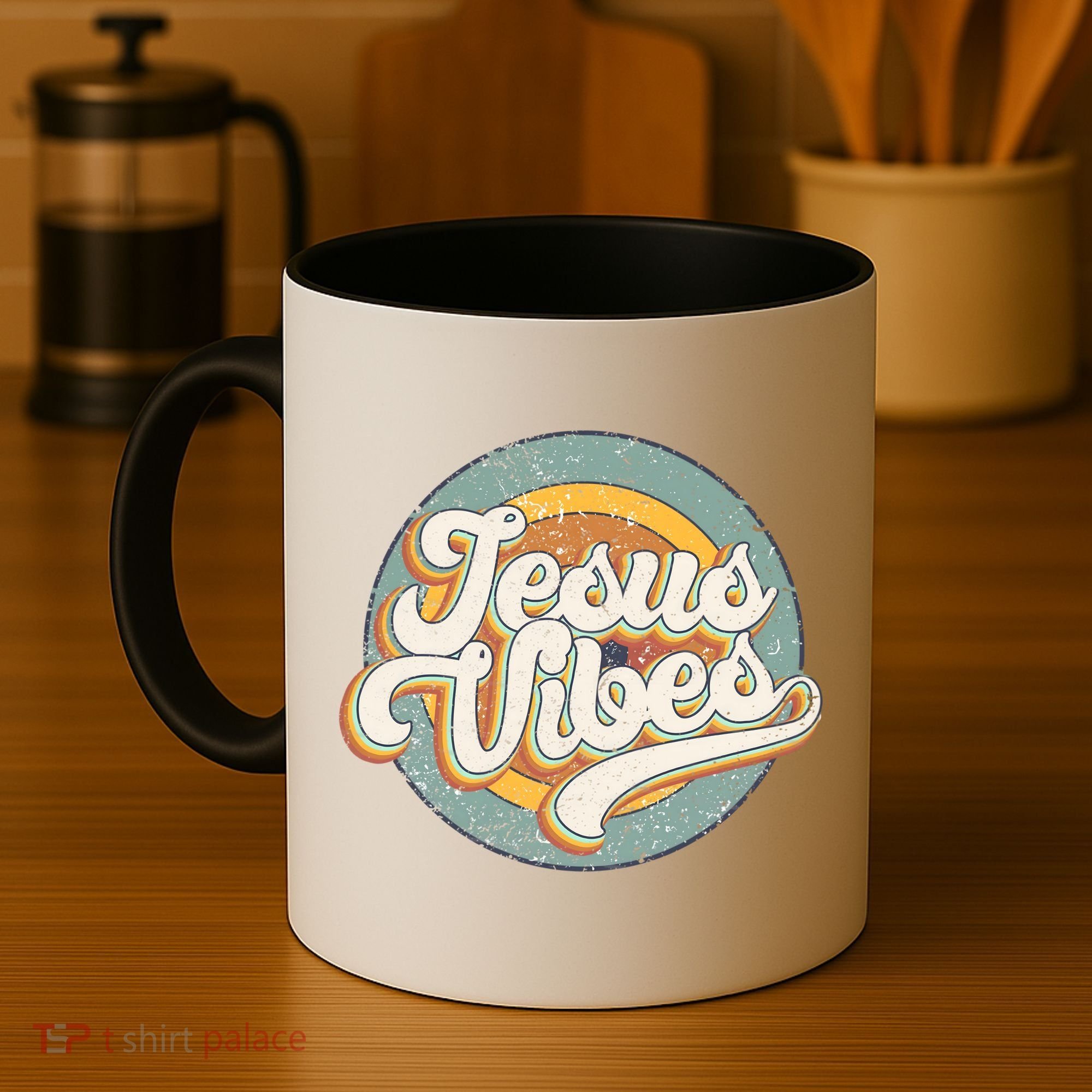 Retro Rainbow Jesus Vibes Bible Verse Christian Religious Gift Coffee Mug