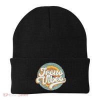 Retro Rainbow Jesus Vibes Bible Verse Christian Religious Gift Beanie thumb 0