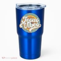Retro Rainbow Jesus Vibes Bible Verse Christian Religious Gift Tumbler thumb 0