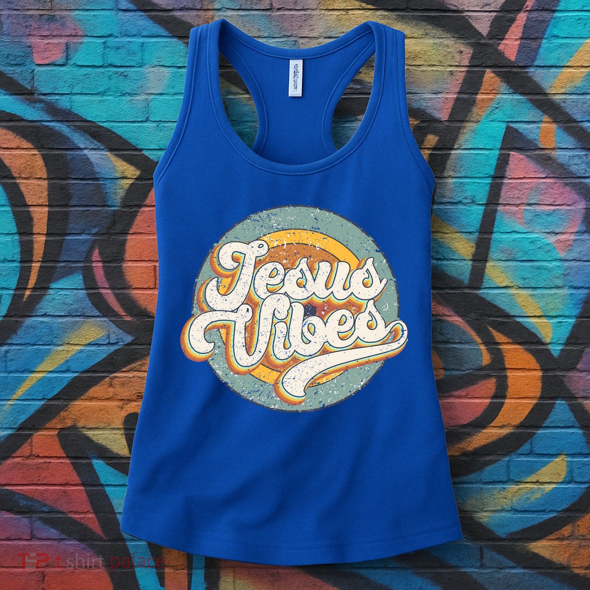 Retro Rainbow Jesus Vibes Bible Verse Christian Religious Gift Women's Tank Top