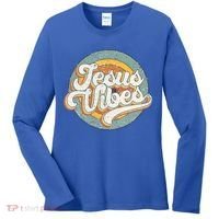 Retro Rainbow Jesus Vibes Bible Verse Christian Religious Gift Women's Long Sleeve Shirt thumb 0