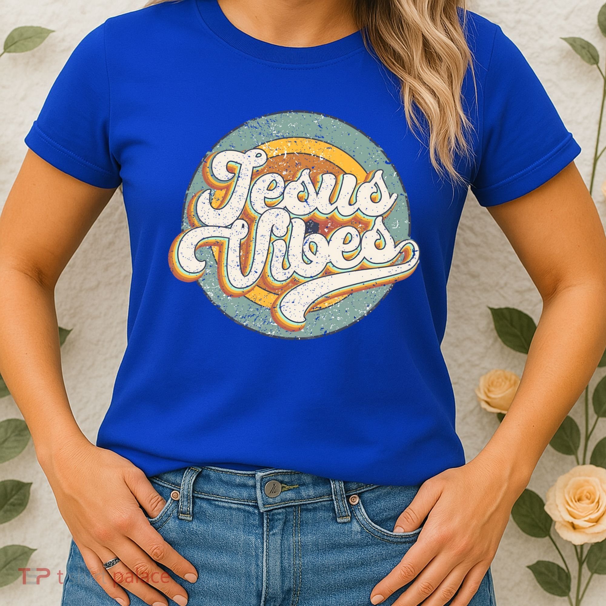 Retro Rainbow Jesus Vibes Bible Verse Christian Religious Gift Women's T-Shirt
