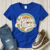 Retro Rainbow Jesus Vibes Bible Verse Christian Religious Gift Women's T-Shirt thumb 3