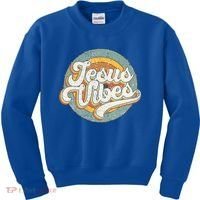 Retro Rainbow Jesus Vibes Bible Verse Christian Religious Gift Kids Sweatshirt thumb 0