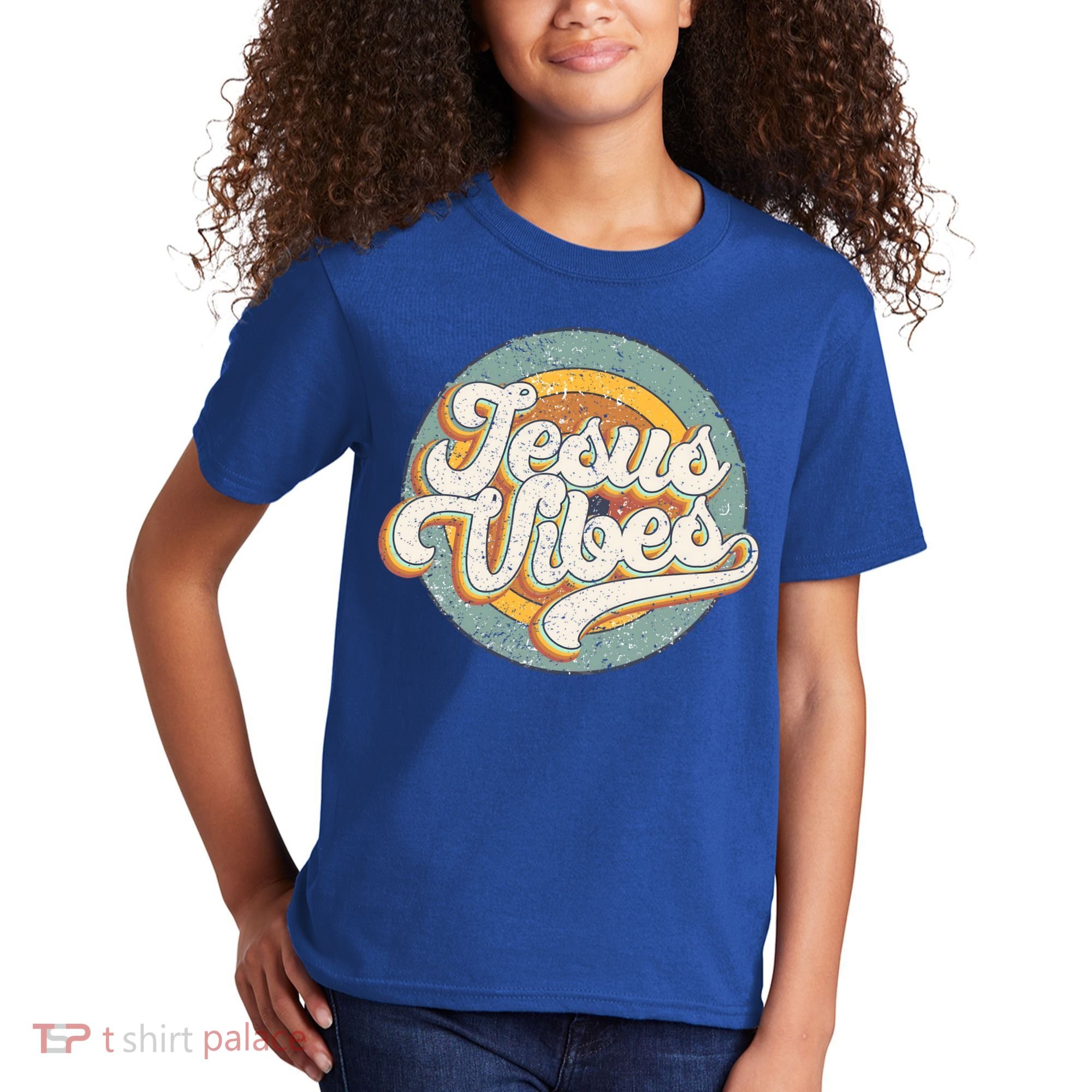 Retro Rainbow Jesus Vibes Bible Verse Christian Religious Gift Kids T-Shirt
