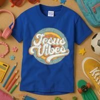 Retro Rainbow Jesus Vibes Bible Verse Christian Religious Gift Kids T-Shirt thumb 3