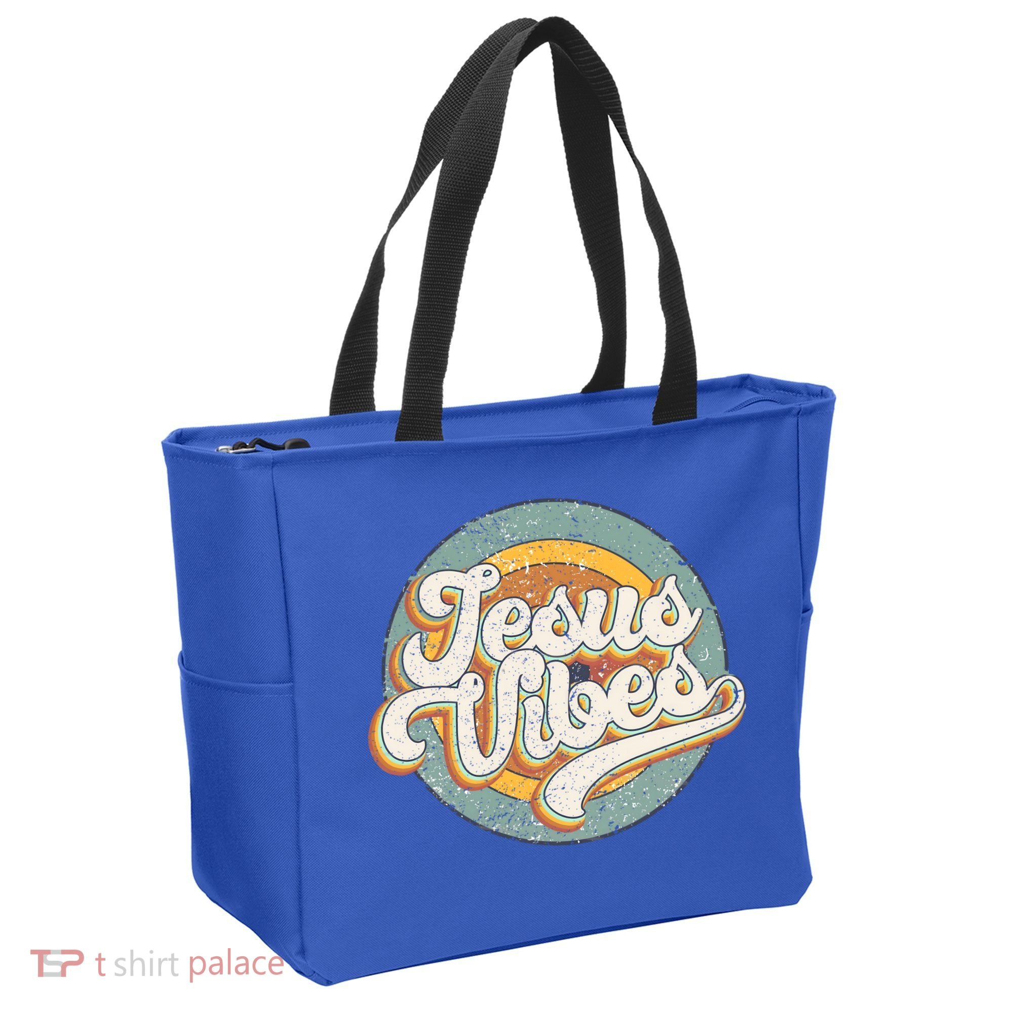 Retro Rainbow Jesus Vibes Bible Verse Christian Religious Gift Tote Bag