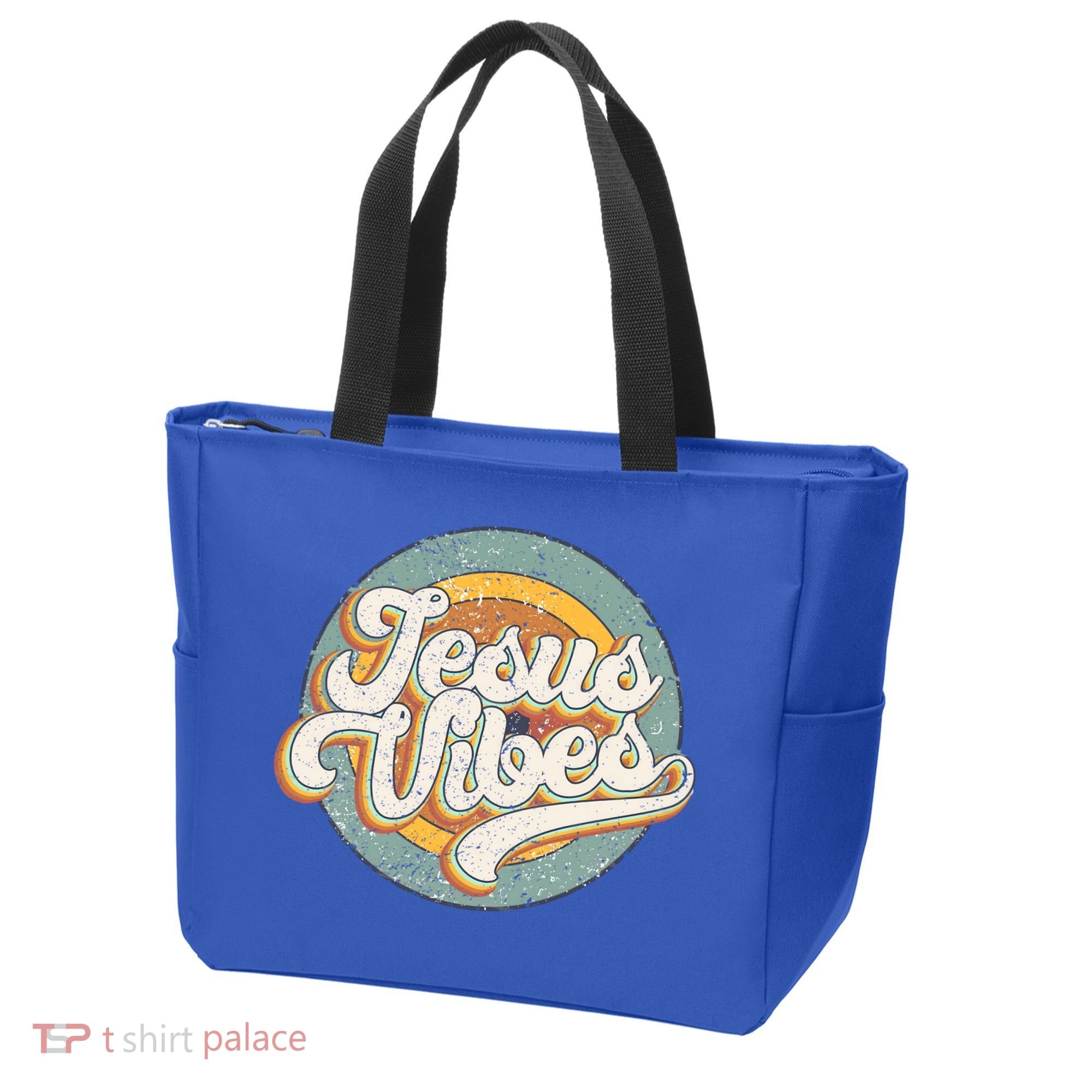 Retro Rainbow Jesus Vibes Bible Verse Christian Religious Gift Tote Bag
