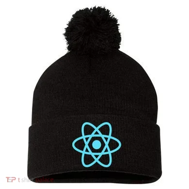 Reactjs React.Js Logo Javascript Framework Pom Pom 12in Knit Beanie