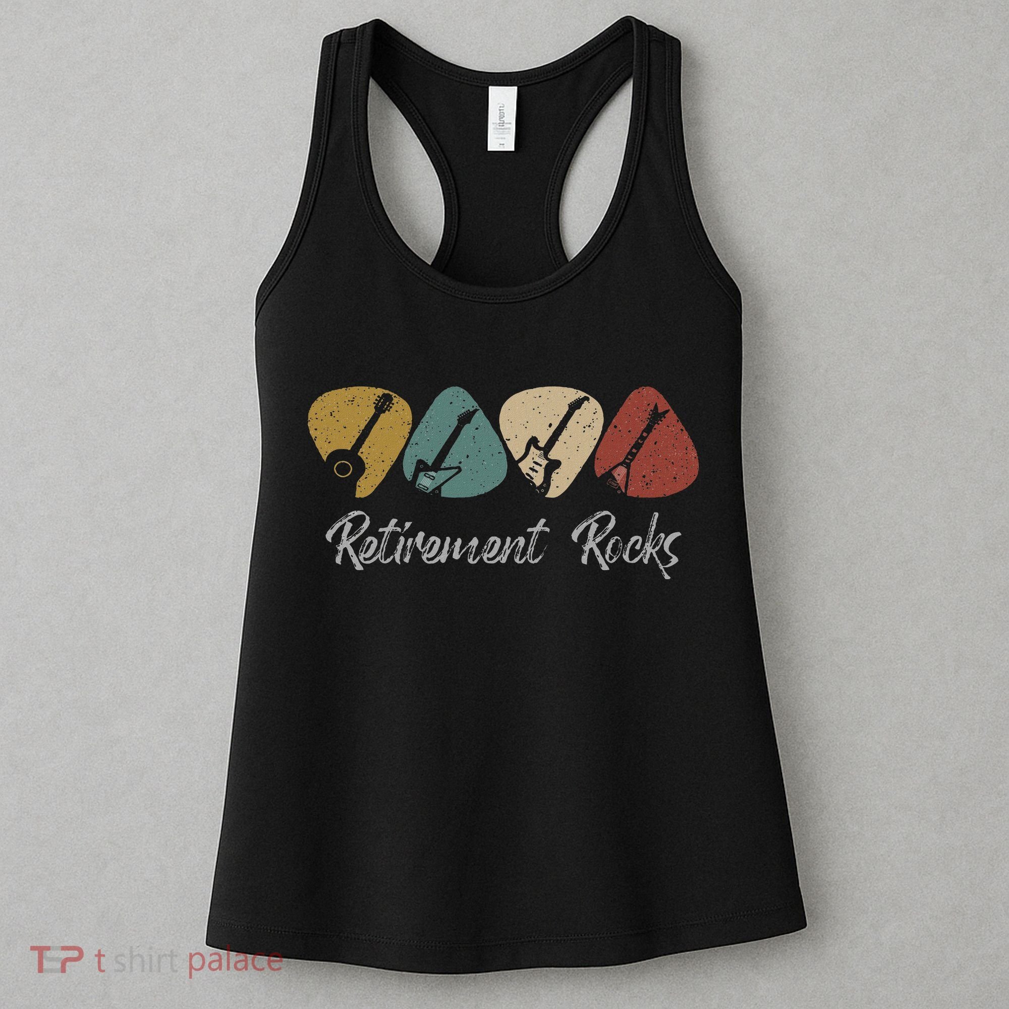 Retirement Rocks Musician Guitar Pick Guitars Guitarists Women's Tank Top